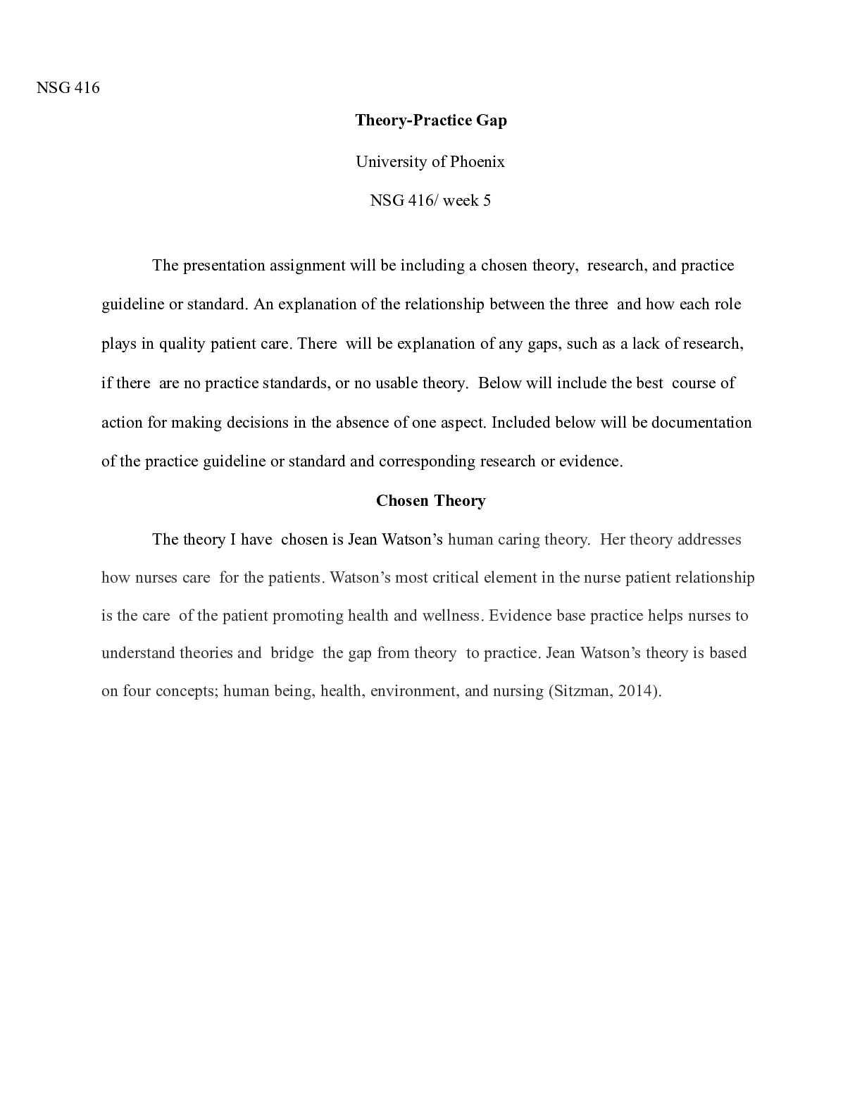 Preview of UOP W5A NSG416 .docx    NSG 416  Theory-Practice Gap  University of Phoenix  NSG 416/ week